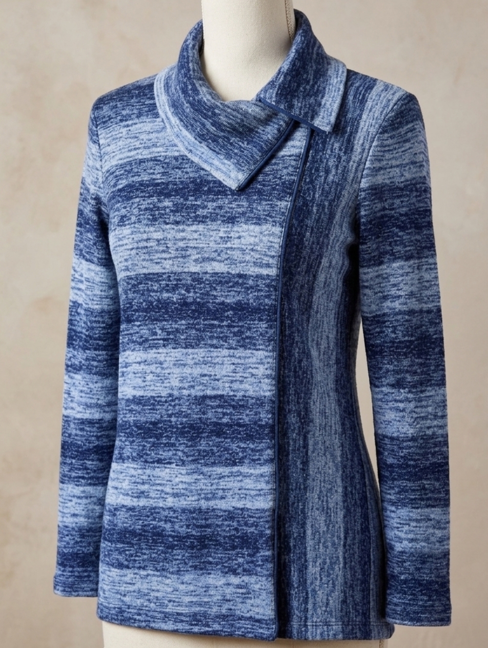 cleo Blue Striped Cowl-Neck Sweater